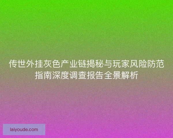传世外挂灰色产业链揭秘与玩家风险防范指南深度调查报告全景解析